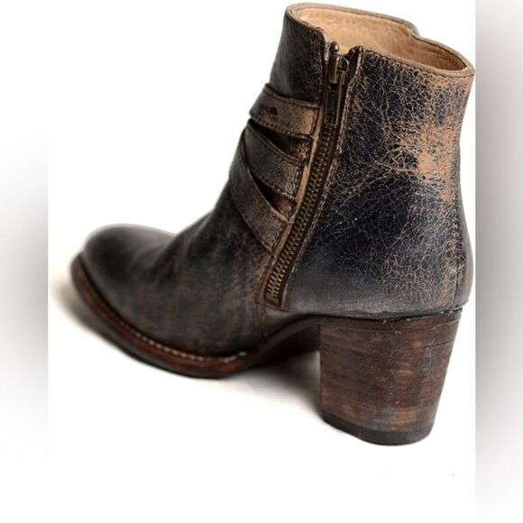 Bed Stu boots Begin Black Lux Leather Ankle booties Distressed size 7.5 - Picture 3 of 16